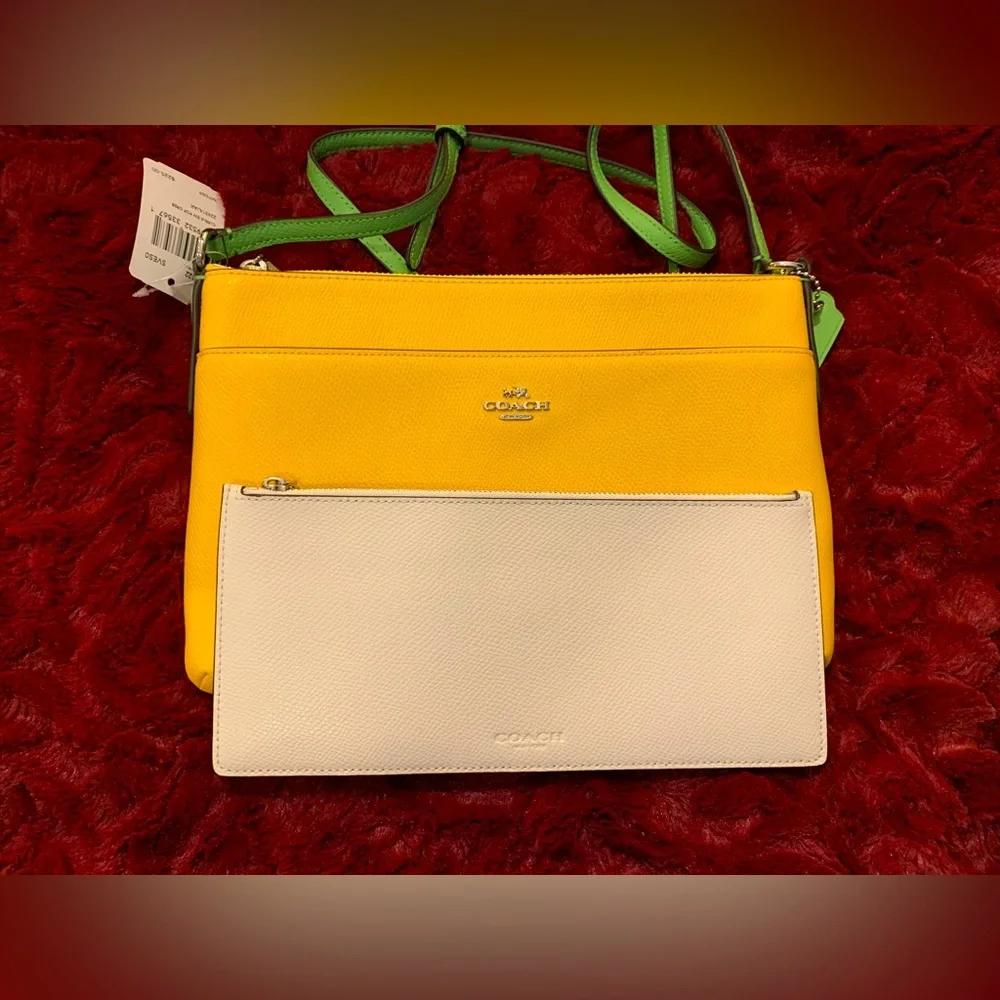 New with Tags Coach Yellow Crossbody Purse with Removable White Clutch - Picture 4 of 9